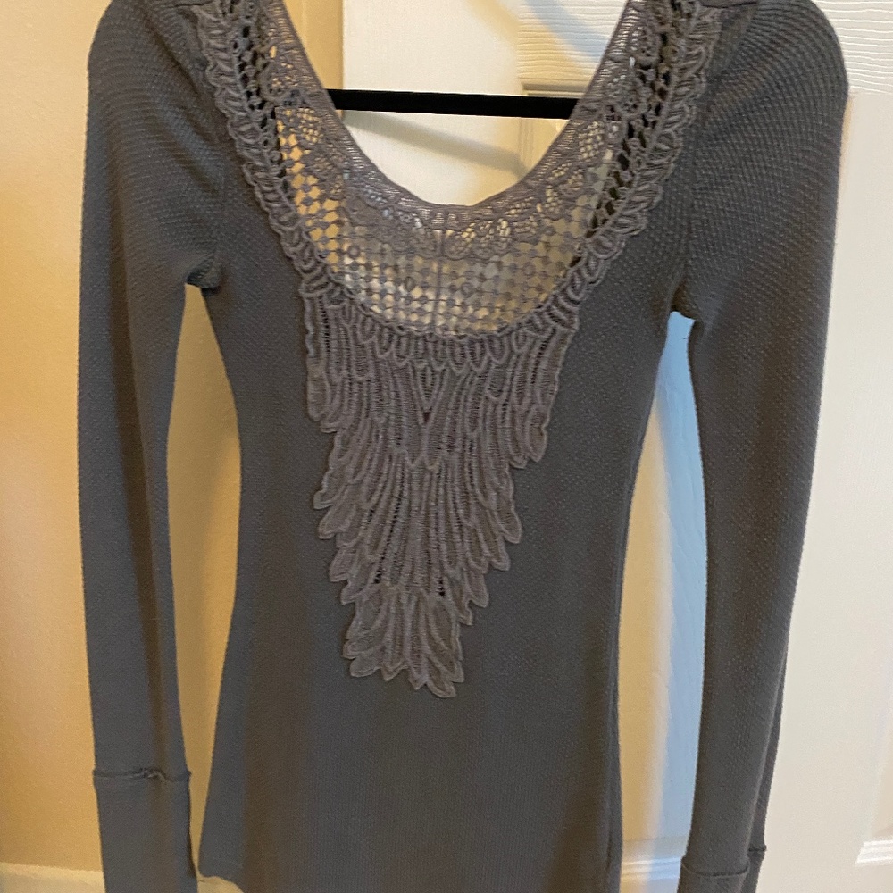 Vintage Free People, Sexy Long Sleeve Gray Top, XS